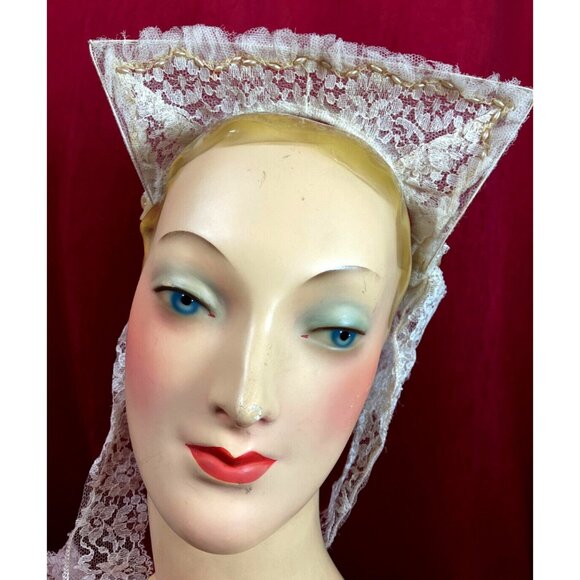Antique 20s Orange Calla Lilly Blossom Tudor Square Wedding Headband Headpeice